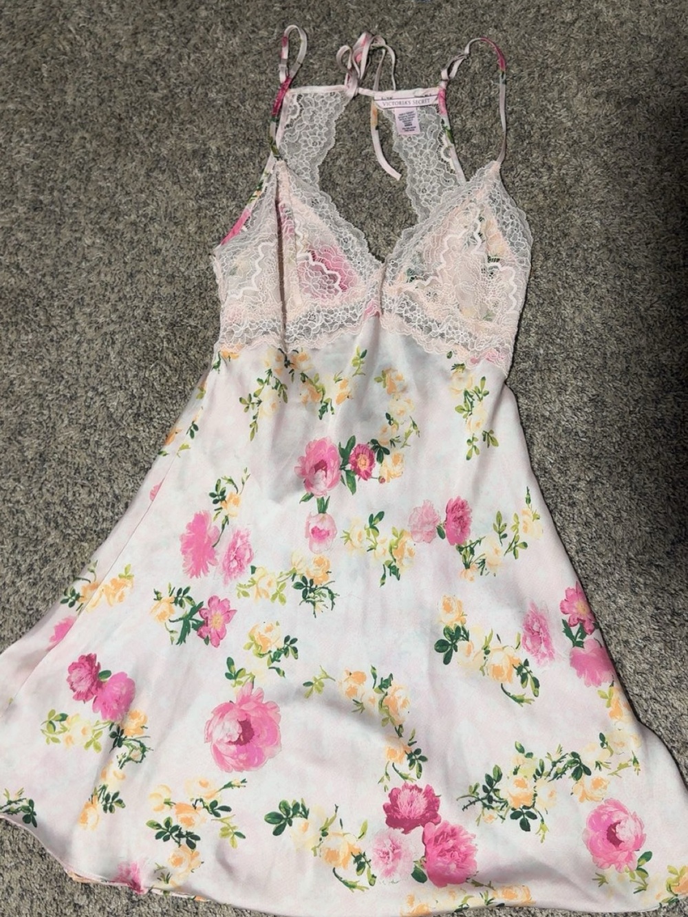 Victoria's Secret Floral Lace Chemise - Pink & Cream